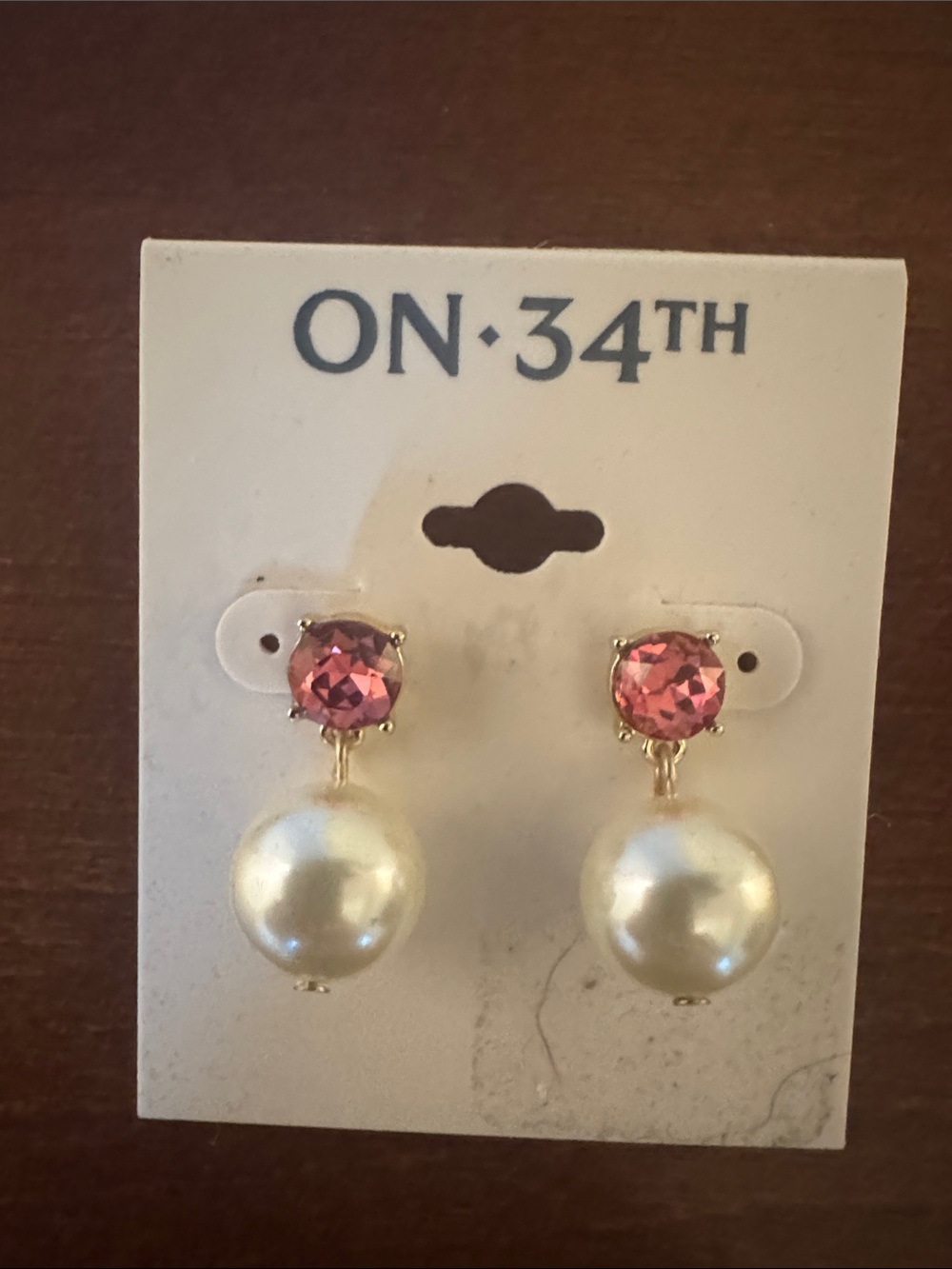 Pink Crystal and Pearl Drop Earrings Macys On 34th. New